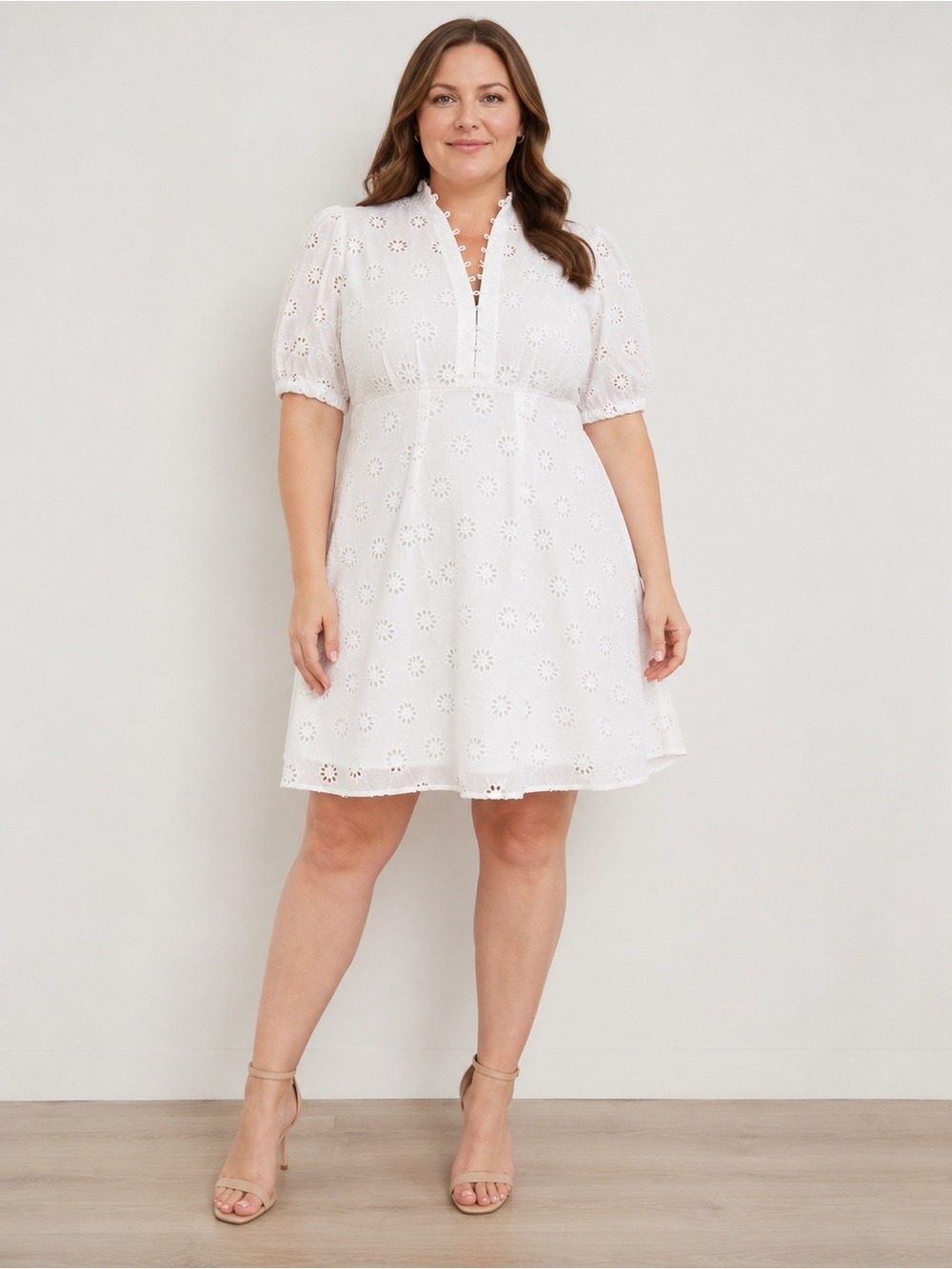 Curvy Girl white eyelet cotton dress Size 16 Torrid Belle Isle Puff Sleeve